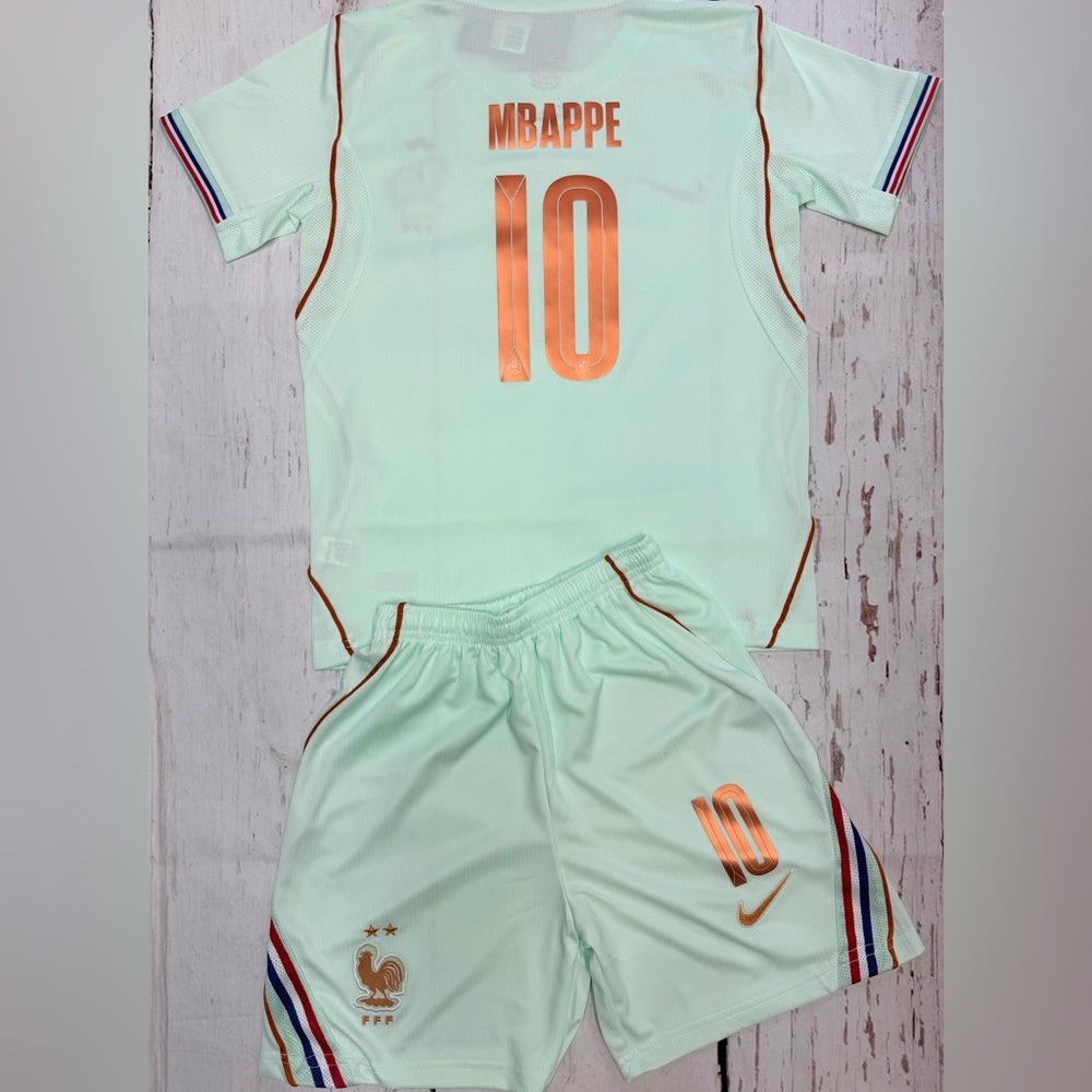 YOUTH Mbappe France Away 26’ (Jersey + Shorts) Kit Kids Sets LARGE (28) 10-12